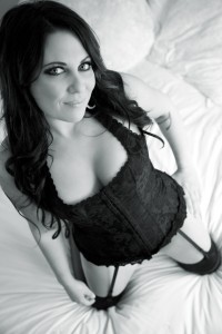 brunette in corsette