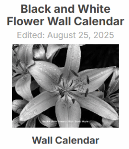 Black and White Flower Photo Calendaar