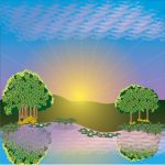 lake at sunset illustration