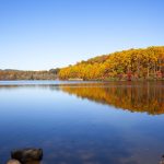 chambers lake water reflecting fall trees
